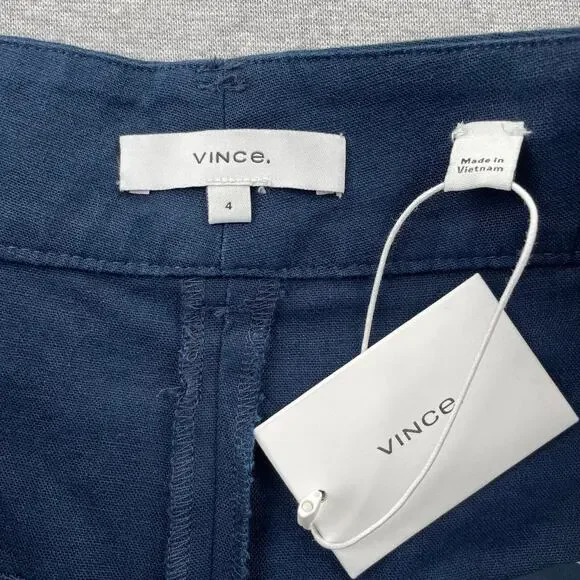 VINCE Shorts Womens 4 Navy Blue Hemp Cotton Coastal Casual Lightweight Summer